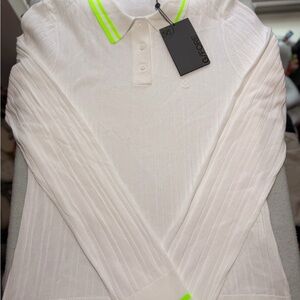 G/FORE White Polo with Neon Green Trim